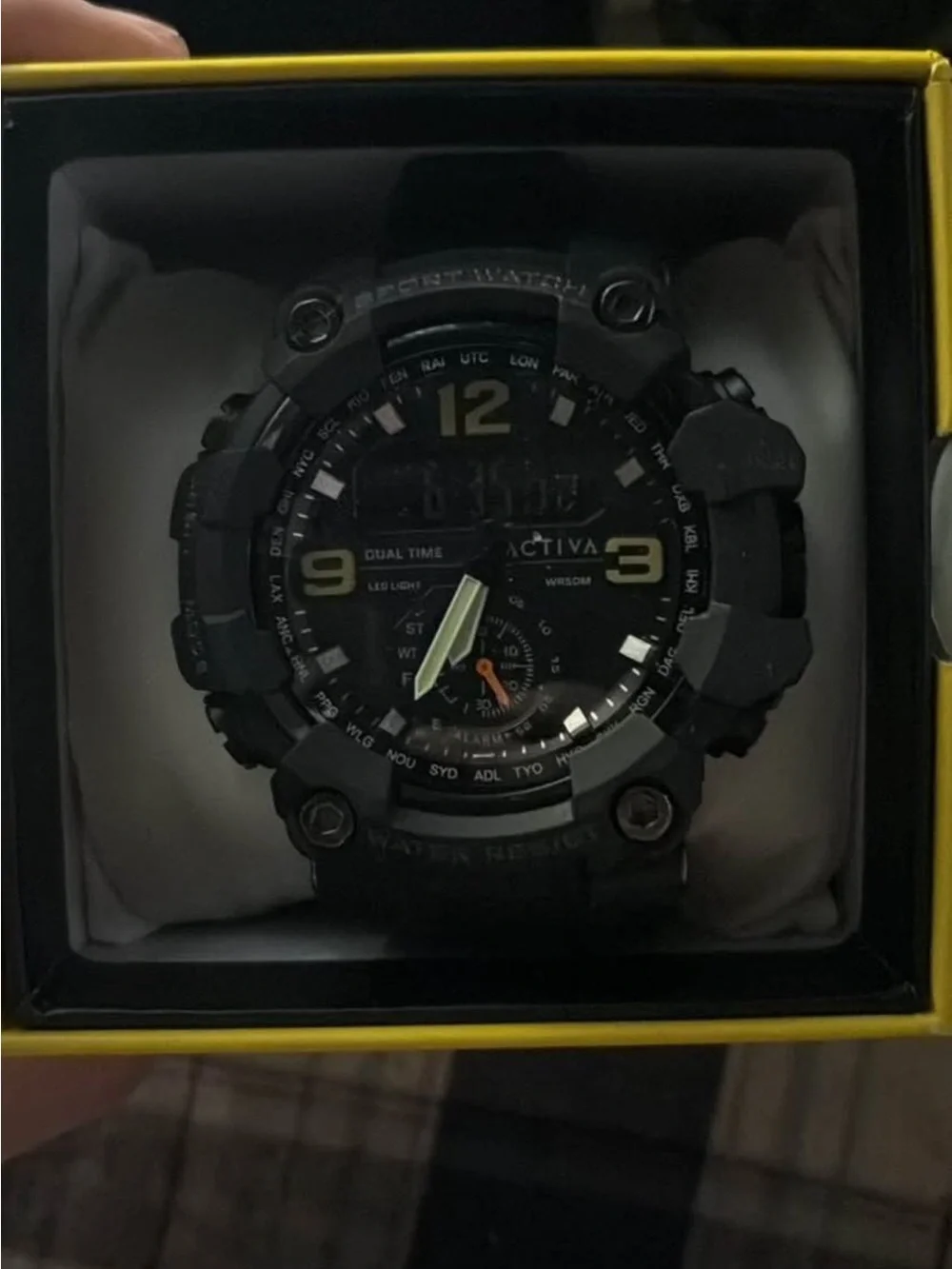Ativa Men's Black Sport Dual-Time Watch with Yellow Accents